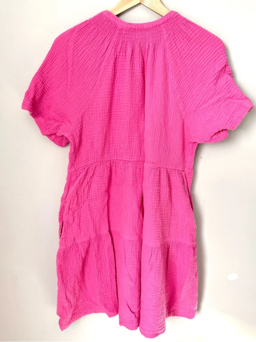 GAP Hot Pink Gauzy Cotton Beach Spring Short Sleeve Tunic Dress - Picture 4 of 4